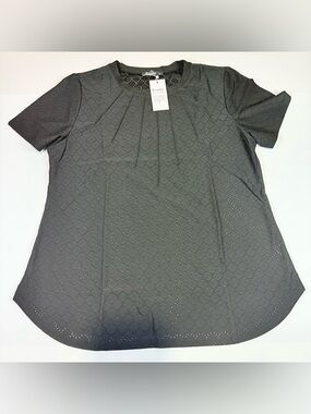 ZANZEA Women XL Black Cutout Eyelet Blouse Short Sleeve Swing Tunic Top New